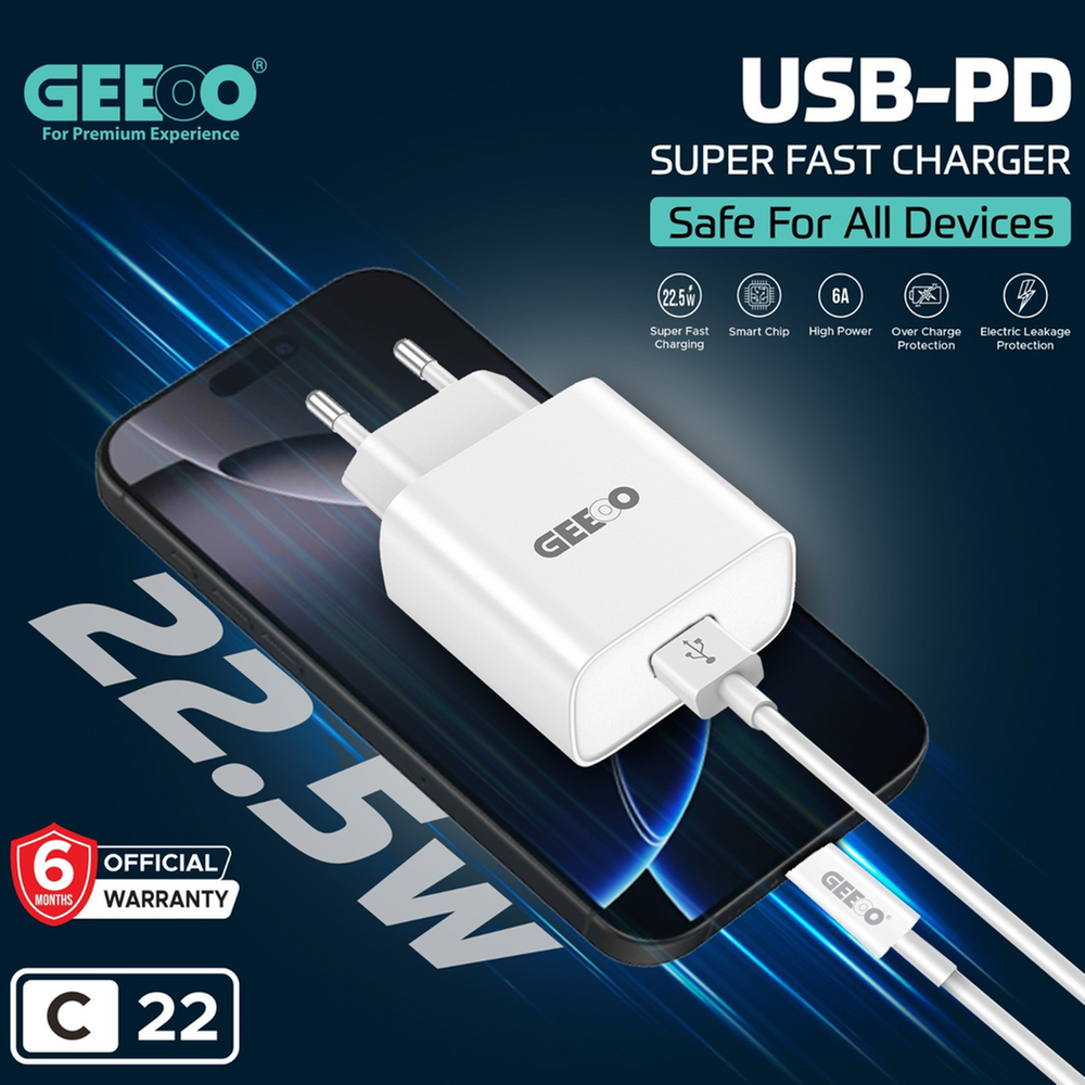 GEEOO C22 22W Smart Fast Charger with Durable Cable – Fast & Safe Charging