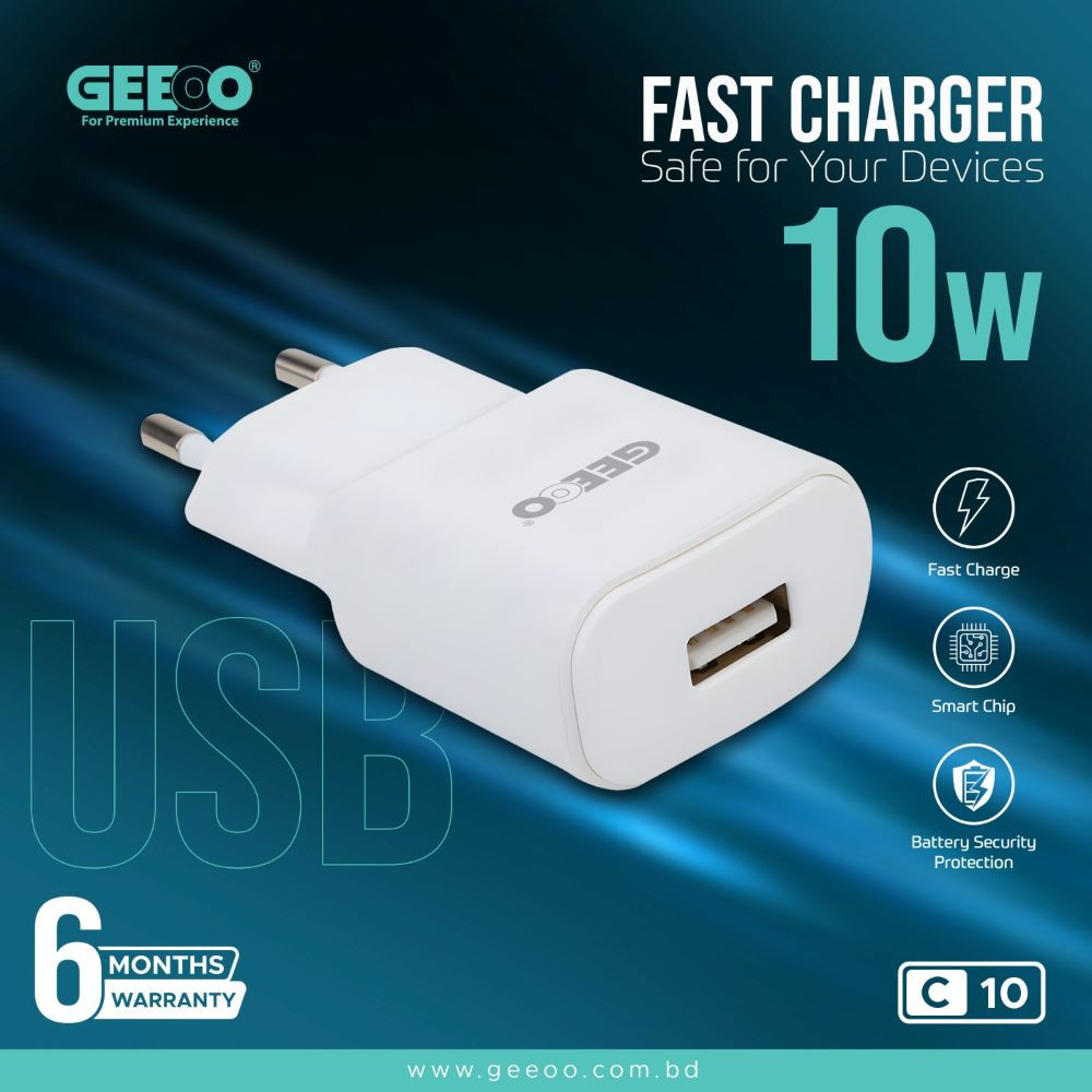 GEEOO C10 10W Fast Charger Set with Cable | Smart Chip | Micro & Type-C