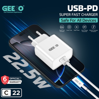 Image of GEEOO C22 22W Smart Fast Charger with Durable Cable – Fast & Safe Charging