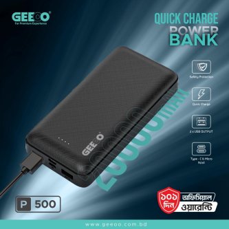 Image of GEEOO P500 Quick Charge Power Bank 20000mAh | Dual USB Output | Type-C & Micro Input